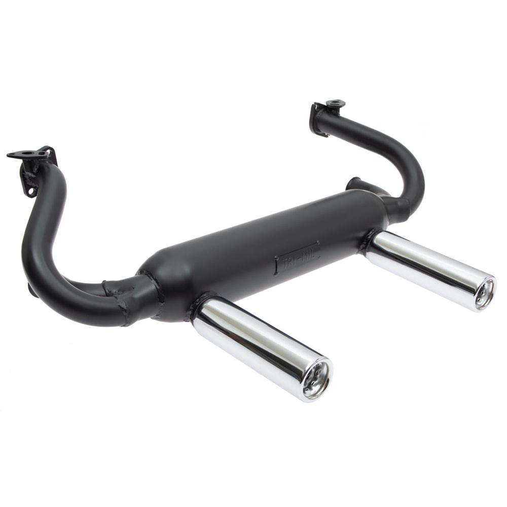 Tri Mil Exhaust, Euro 2-Tip, Heat Risers, Satin Black Ceramic Coated with Chrome Tips - AA Performance Products